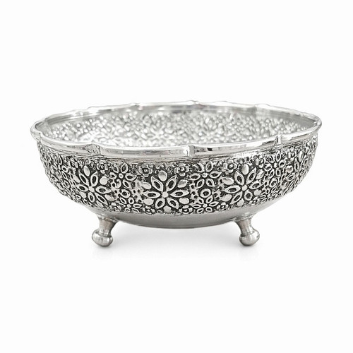 بستنی خوری (پیاله) سه پایه مسی با روکش کروم مدل گلبرگ